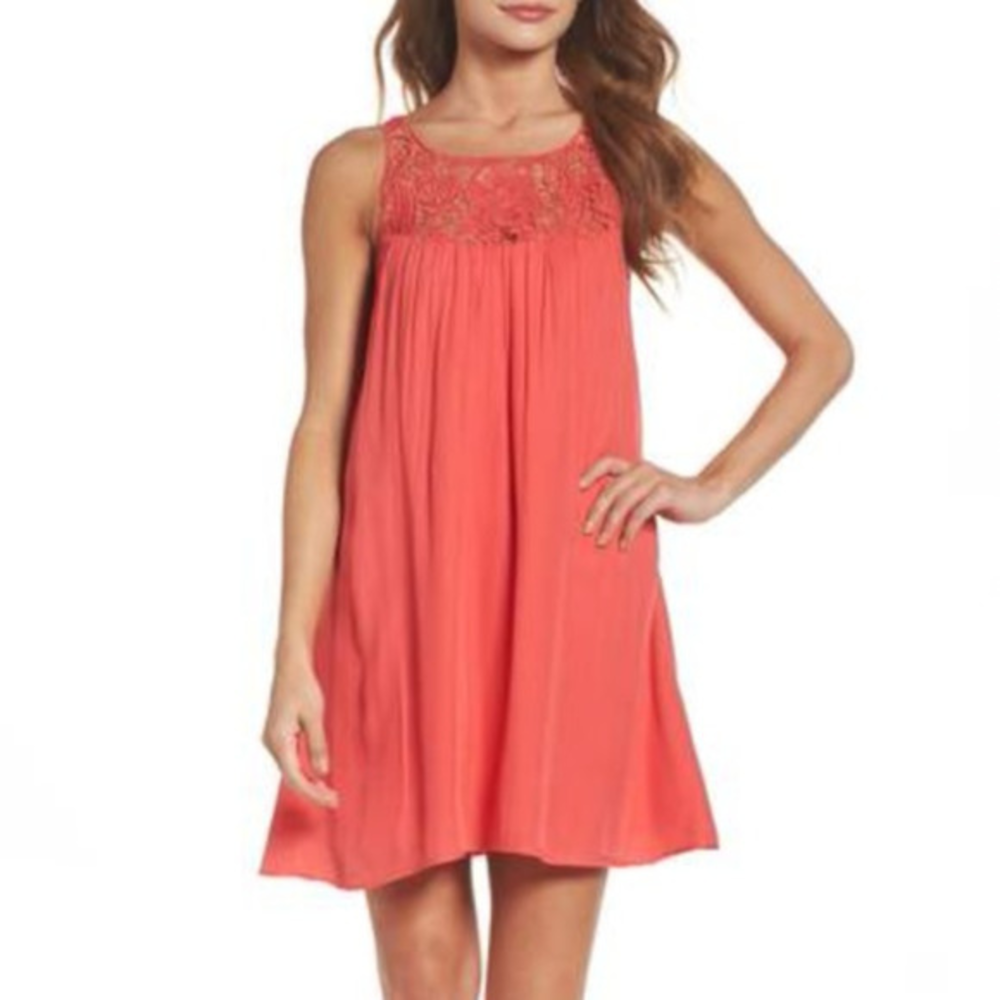 NWT Nordstrom BB Dakota Coral Orange Red Sleeveless Mini Lace Crochet Dress